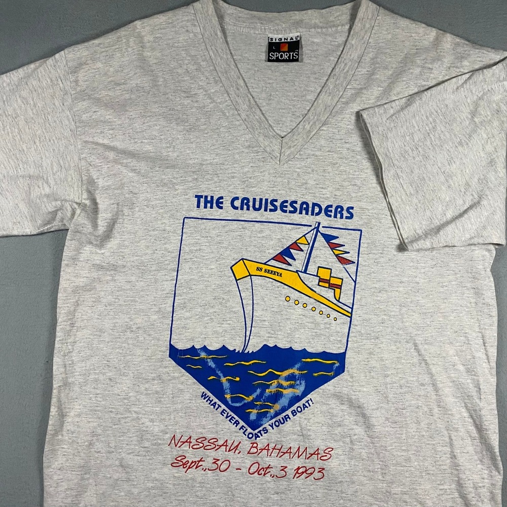 Vintage Signal Sports V-Neck T-Shirt Large 93 Bahamas Cruise Made In USA
